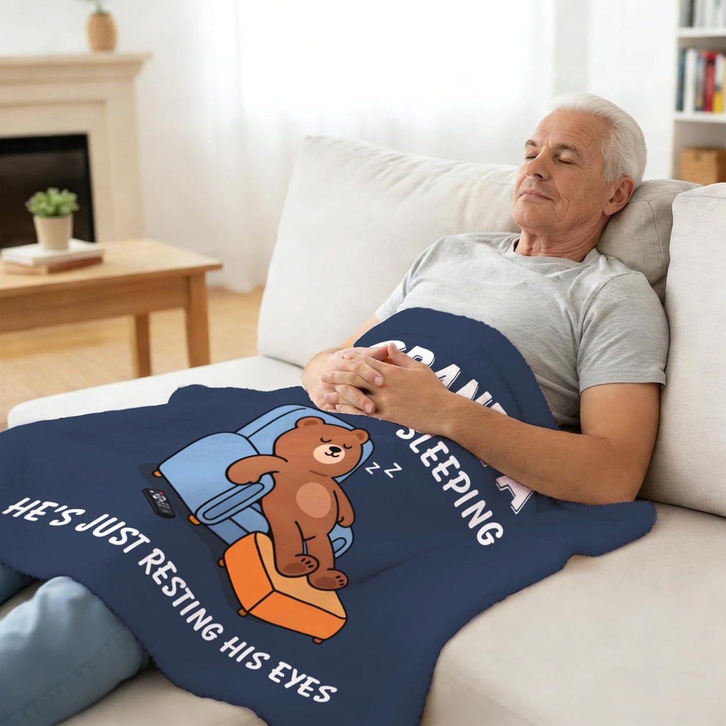 Funny Birthday Gifts for Grandpa, Grandpa is Not Sleeping Blanket, Grandpas Gifts for Father's Day from Grandkids, Soft Flannel Throw Blanket for Grandfather Napping 60"x 50"(Blue)