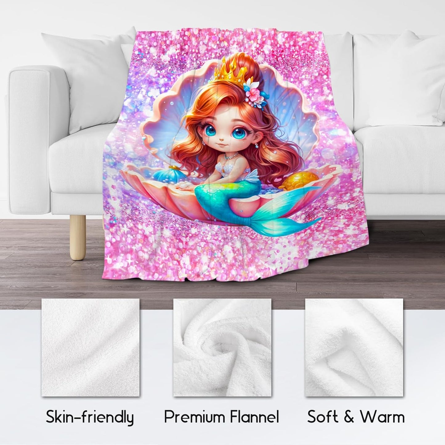 Girls Blanket - Mermaid Blankets for Kids Teens - Gifts for Daughter Women - 60x80 Inches Soft Flannel Cute Throws for Bedroom