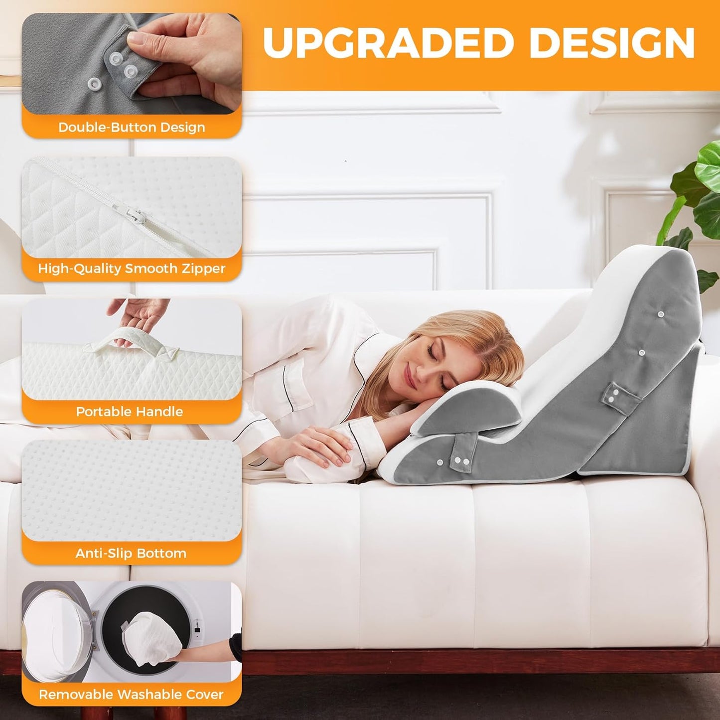 3PCS Wedge Pillow Set for After Surgery, Adjustable Back Pillow for Bed Sitting up, Acid Reflux, Bed Wedge Pillow Headboard for Sleeping & Snoring, Orthopedic Pillow for Post Surgery, White