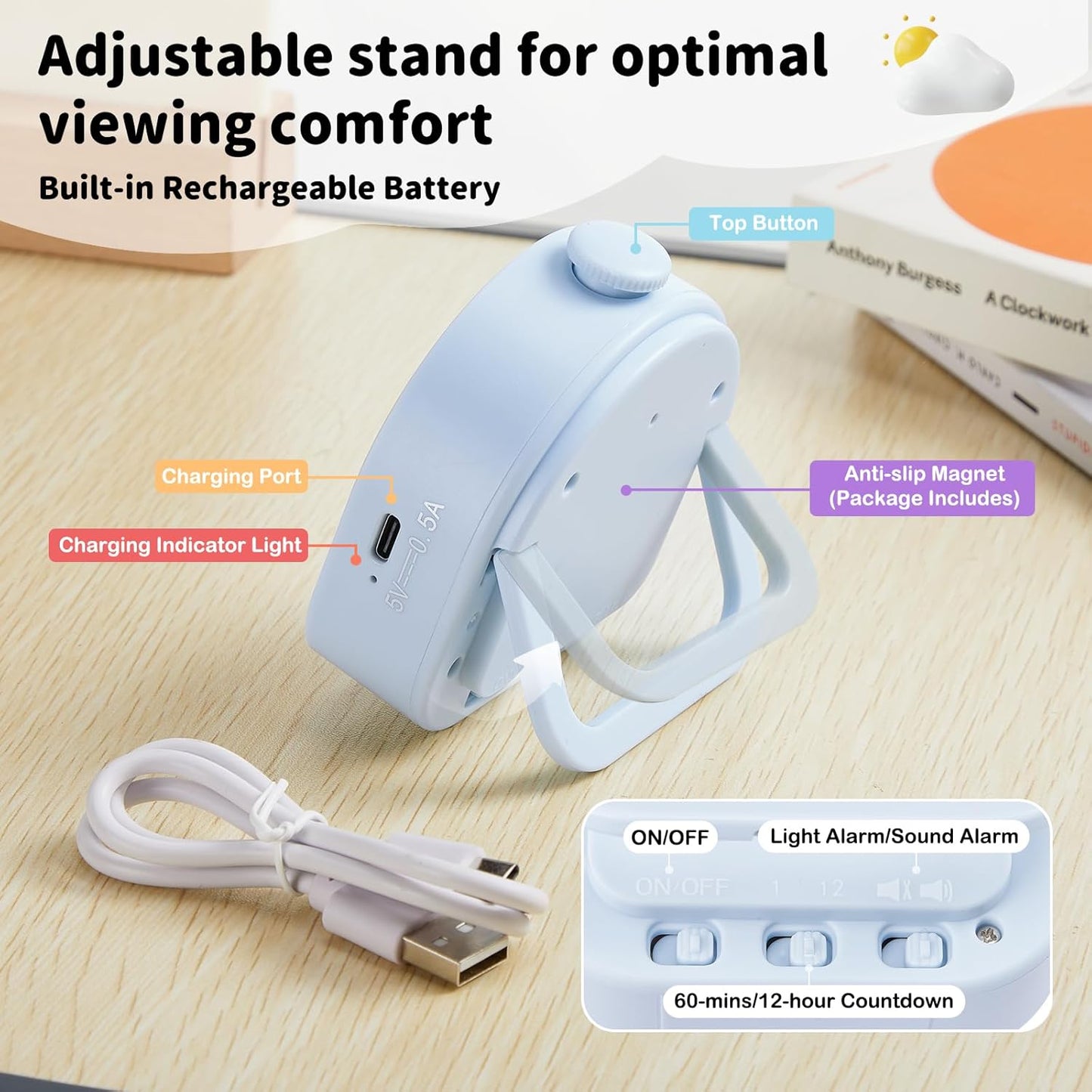 Visual Timer for Kids, Rechargeable Timer for Classroom Office Kitchen with 'Rainbow' Pattern Design, 60min/12h Silent Countdown Timers, Pomodoro Timers Management Tool for Toddler ADHD
