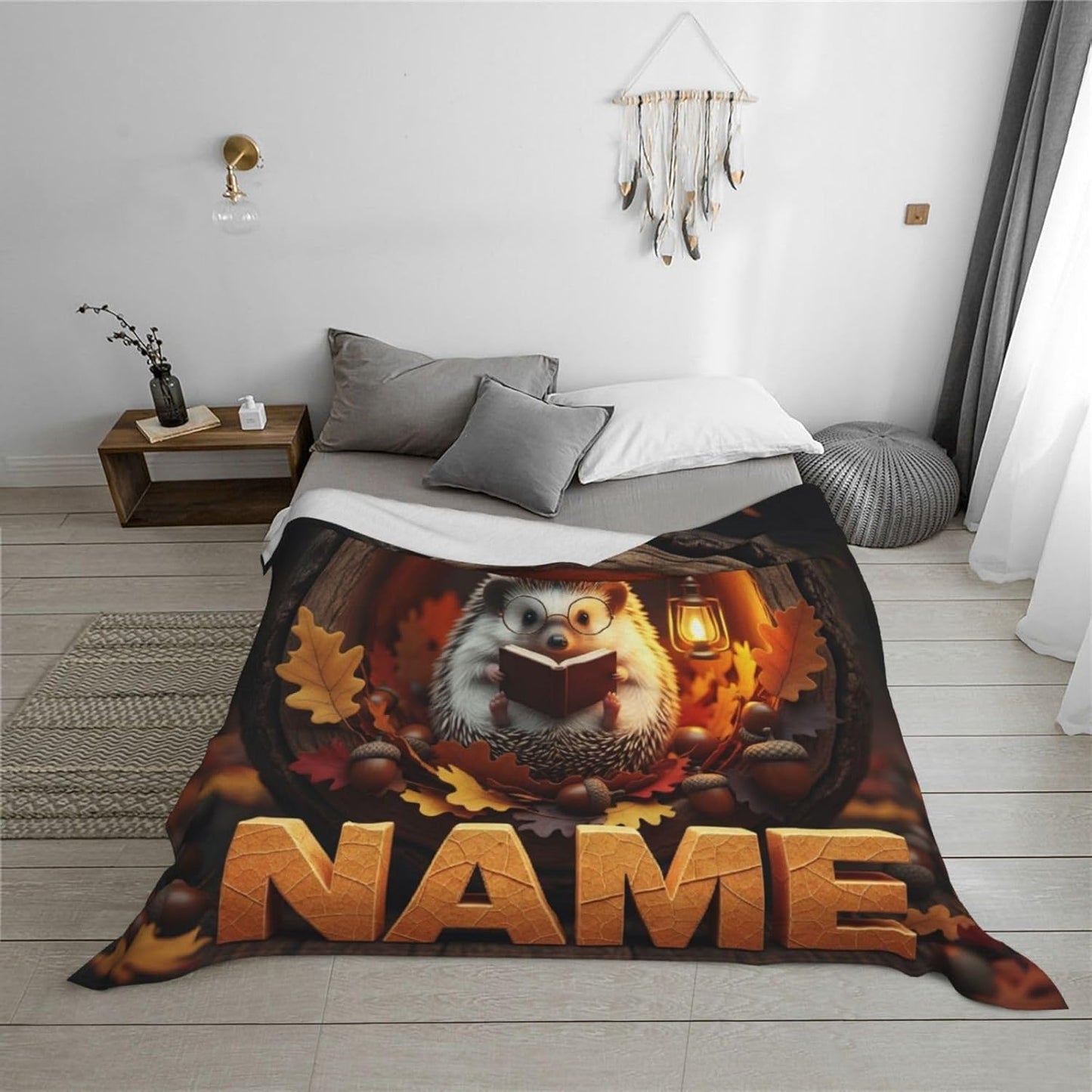 Personalized Hedgehog Blanket with Name - Custom Cute Animal Reading Book Throw - Cozy Soft Fleece Gifts for Hedgehog Lovers, Bookworms, Girls, Boys, Women for Couch, Bed, Sofa