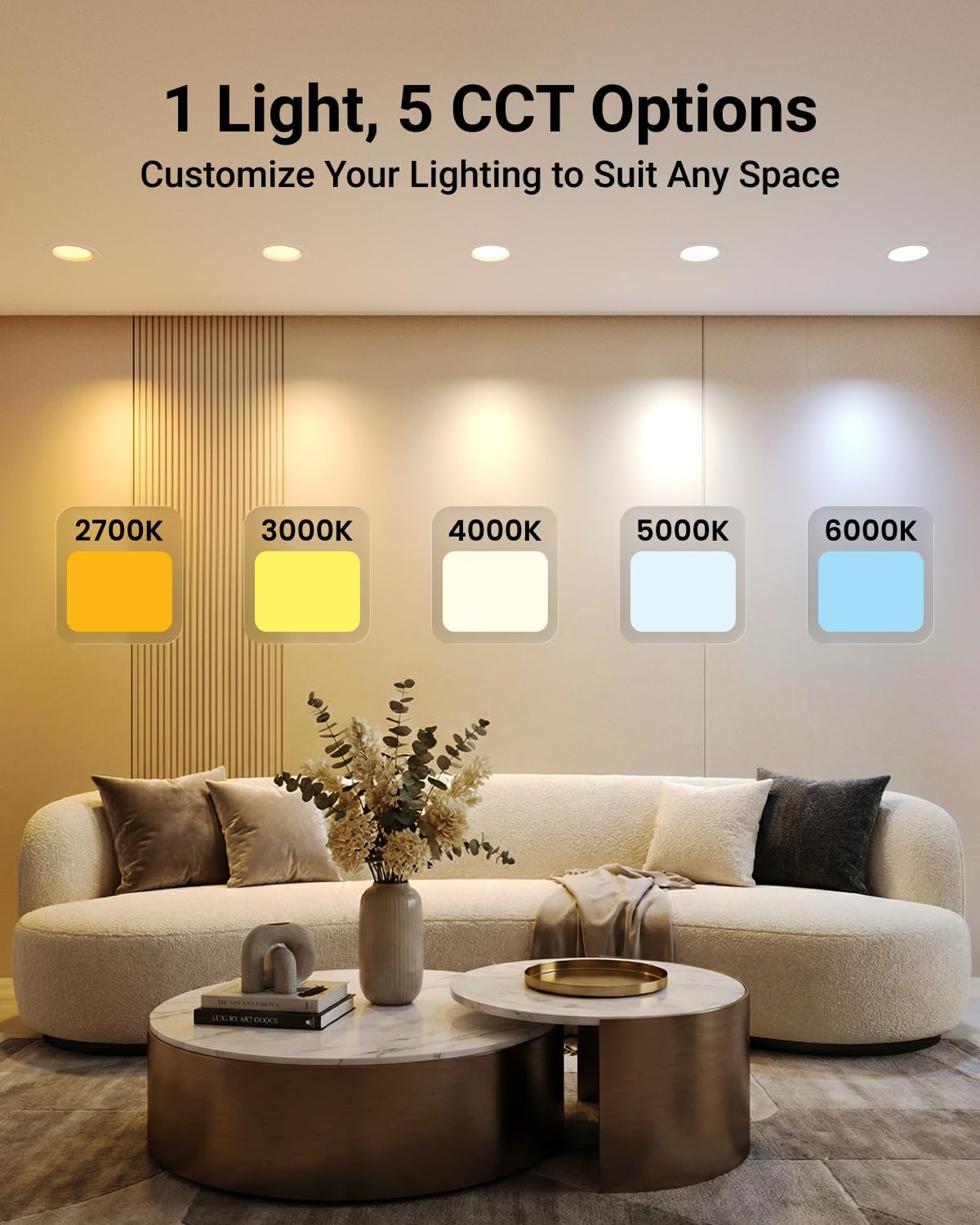 Sunco Retrofit LED Recessed Lighting 6 Inch, Can Lights for Ceiling, 1200 LM, 15W, Selectable CCT 2700K/3000K/4000K/5000K/6000K, Dimmable, Ultra Thin Flat Light Fixture UL 4 Pack.