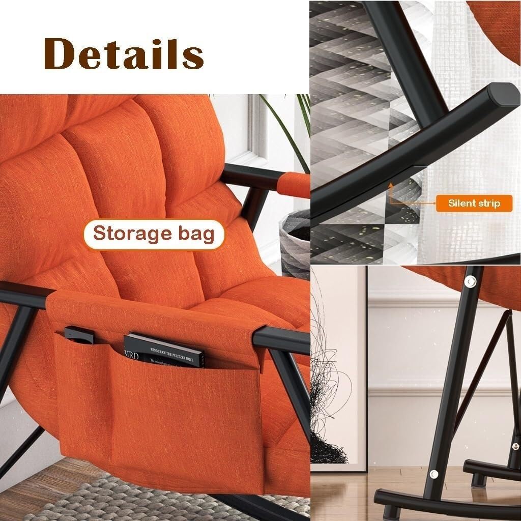 Modern Rocking Chair - Soft Reclining Armchair for Living Room, Bedroom & Lounge - Comfortable Relaxing Chair for Reading & Leisure (Gray B)