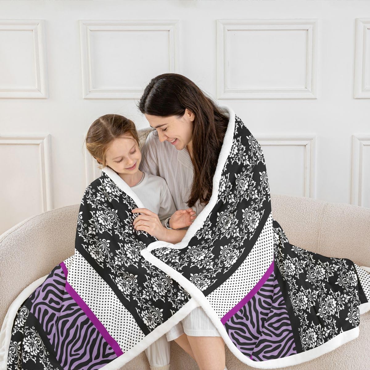 Feelyou Zebra Print Sherpa Throw Blanket for Couch Purple Black Polka Dot Damask Super Soft Cozy Fleece Safari Animal Blanket for Winter, Plush Throw Baby 30"x40" All Season