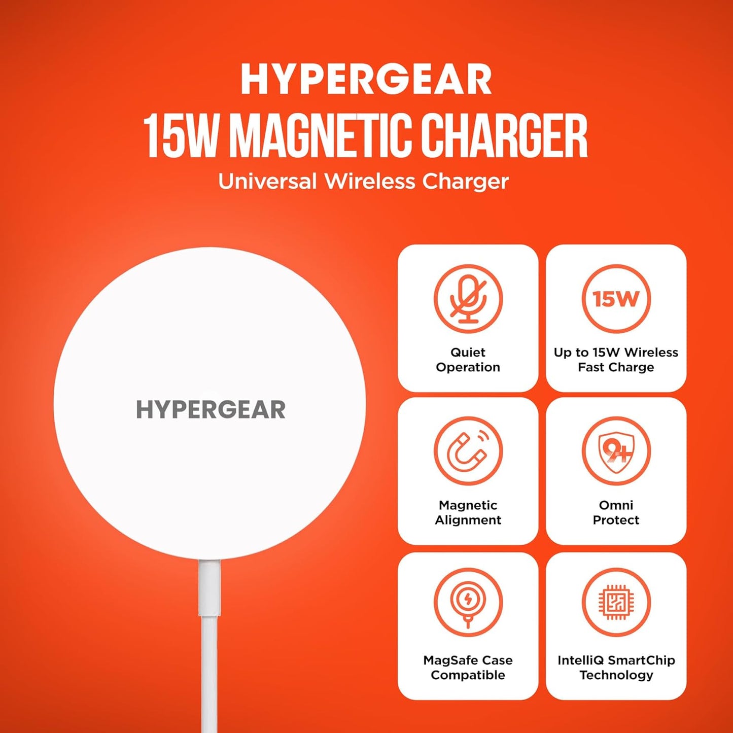 HyperGear Magnetic Fast Wireless Charger - Portable MagSafe Charging Pad, Instant Contact Charging Technology for iPhone Series - Compatible with All MagSafe Cases, Qi-Enabled Devices - White