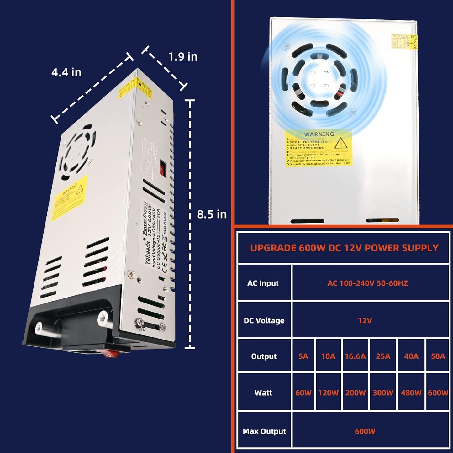 New Version Converter, 110V AC to 12V DC Converter Power Supply 12V 600W 50A DC Switch Transformer for RV,Pump,LED Strip, LCD Monitor
