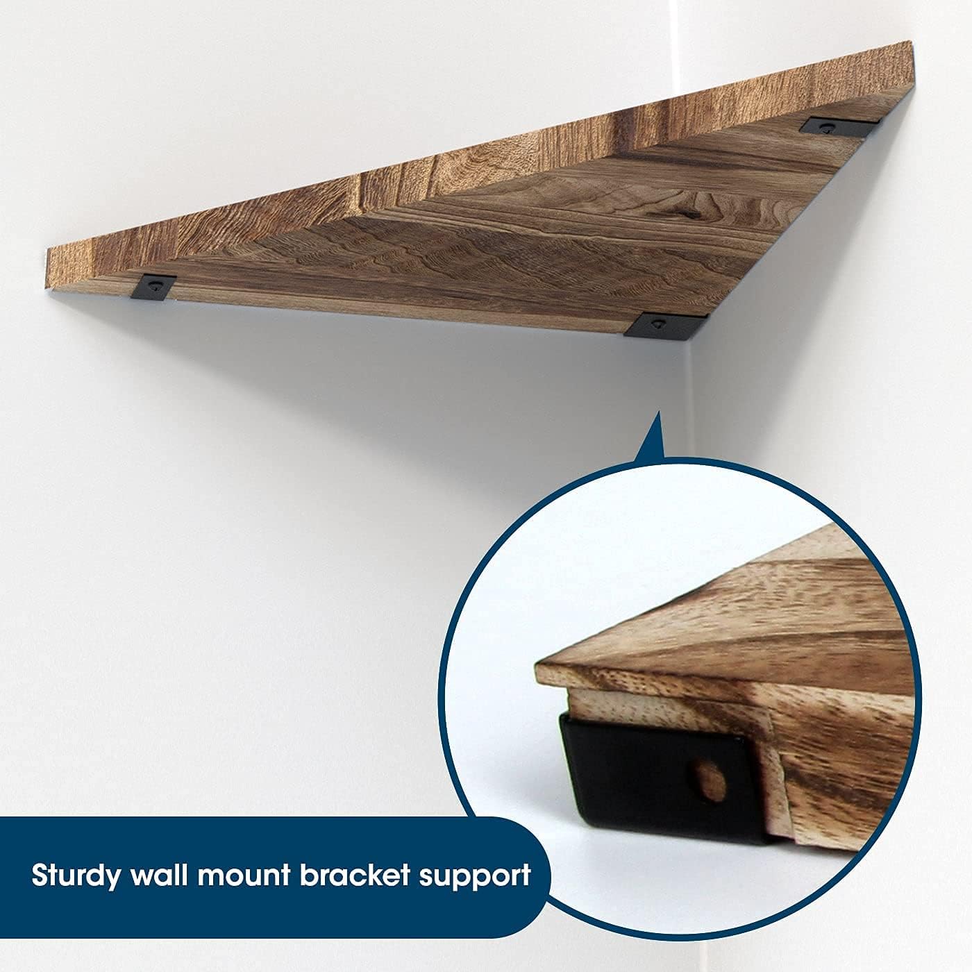 Wall Mounted Rustic Wood Straight Edge Corner Shelf Storage Rack, Bookcase, Floating Shelves Home Decor for Bedroom, Living Room, Office and Kitchen, Set of 3 (Straight Edge)