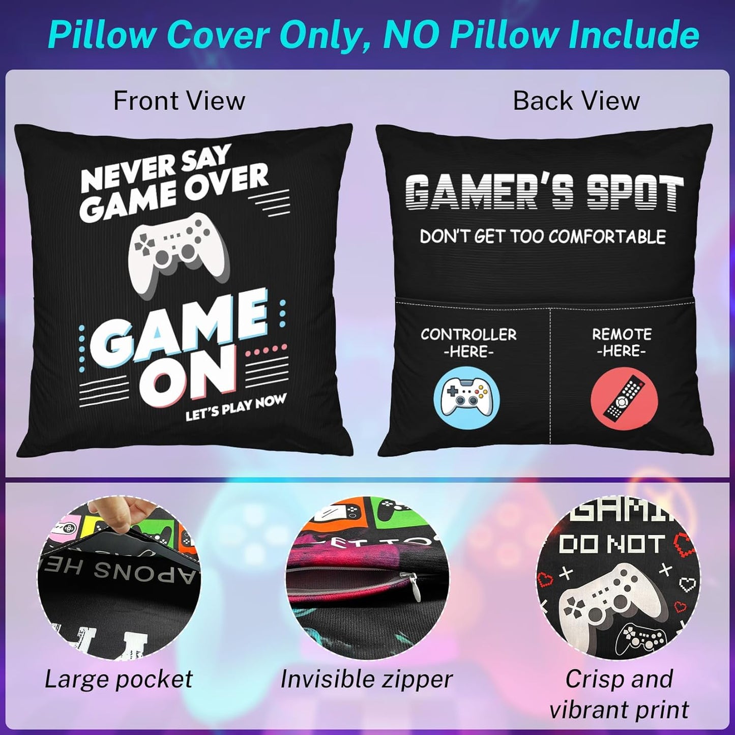 Gamer Gifts for Teenage Boys Men, Gaming Accessories for Room, for Gamers, Game Room Decor, Gaming Pillow Case and Gaming Socks for Teen Boys Men Son Husband Boyfriend (black-2pocket 1)