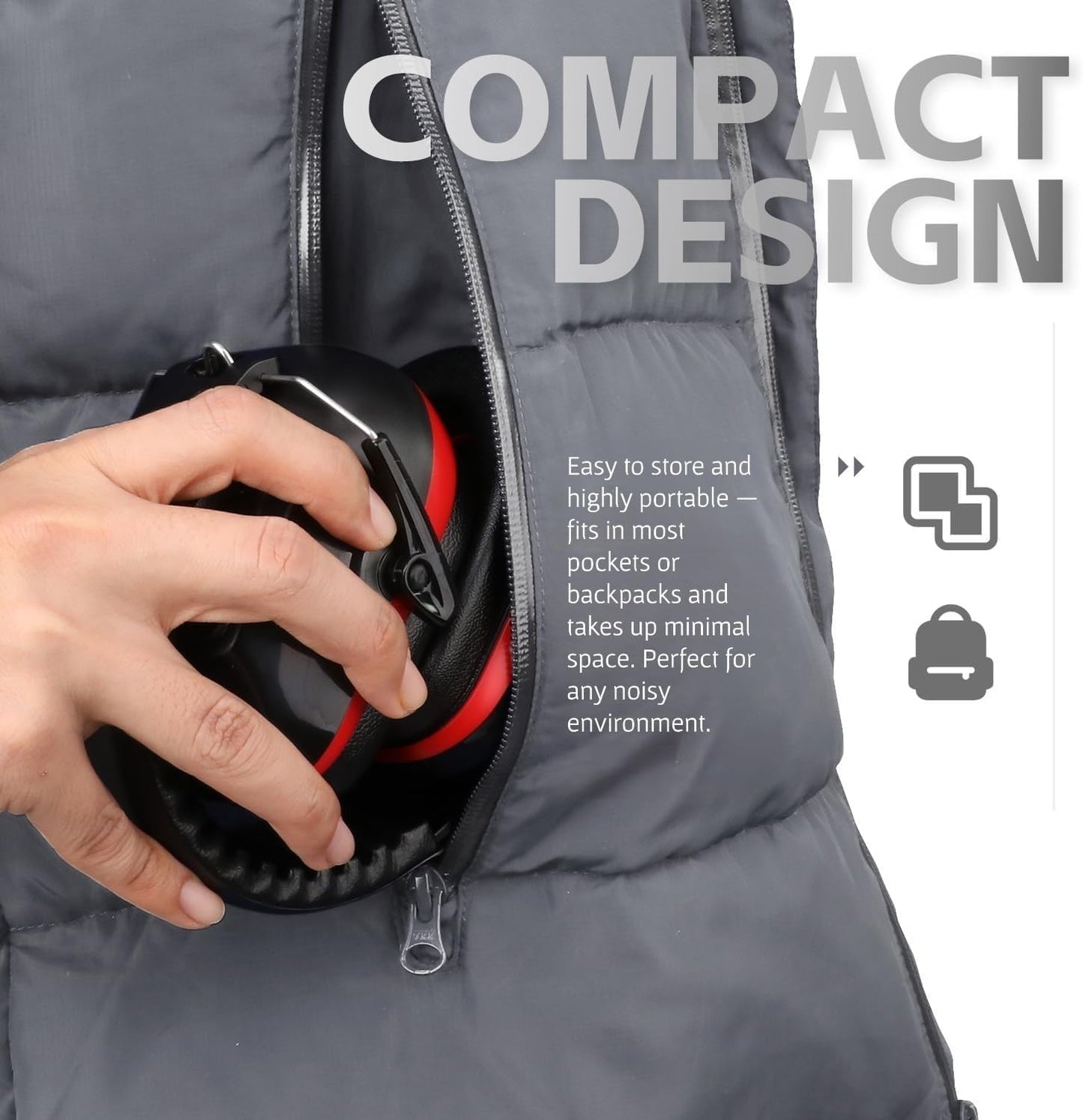 MaxWorks 51201 Noise Reduction Ear Muffs – NRR 26dB ANSI-Certified Hearing Protection, Adjustable & Foldable Design for Shooting, Mowing, Construction, and More - 3 Pairs