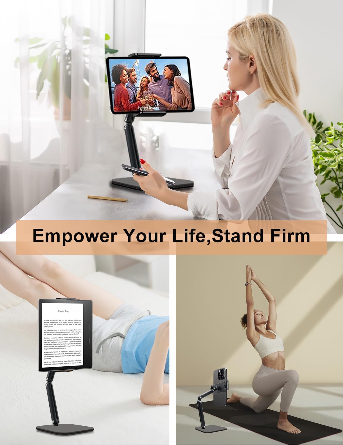 Tablet Stand for Desk,Adjustable iPad Holder Clamp Mount,360°Rotation,Sturdy Aluminum Tablet Arm Mount for 4.7"-15.6" iPad Pro/Air/Mini,iPhone,Portable Monitors,for Kitchen,Work,Video Call