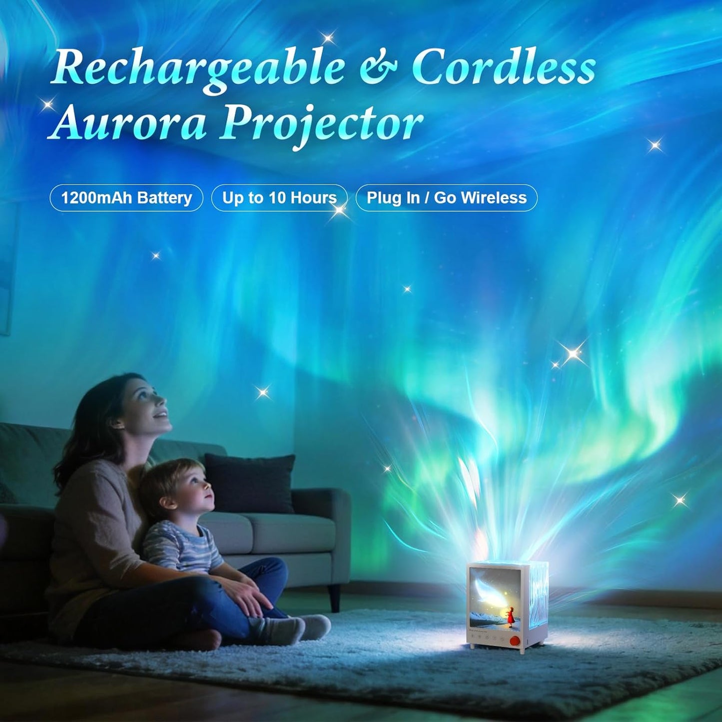 TOBTOS Northern Lights Projector with Bluetooth Speaker & White Noise - 7 Colors Ocean Wave Night Light for Bedroom, Dimmable Mood Lighting, Galaxy Projector for Kids Adults Gift