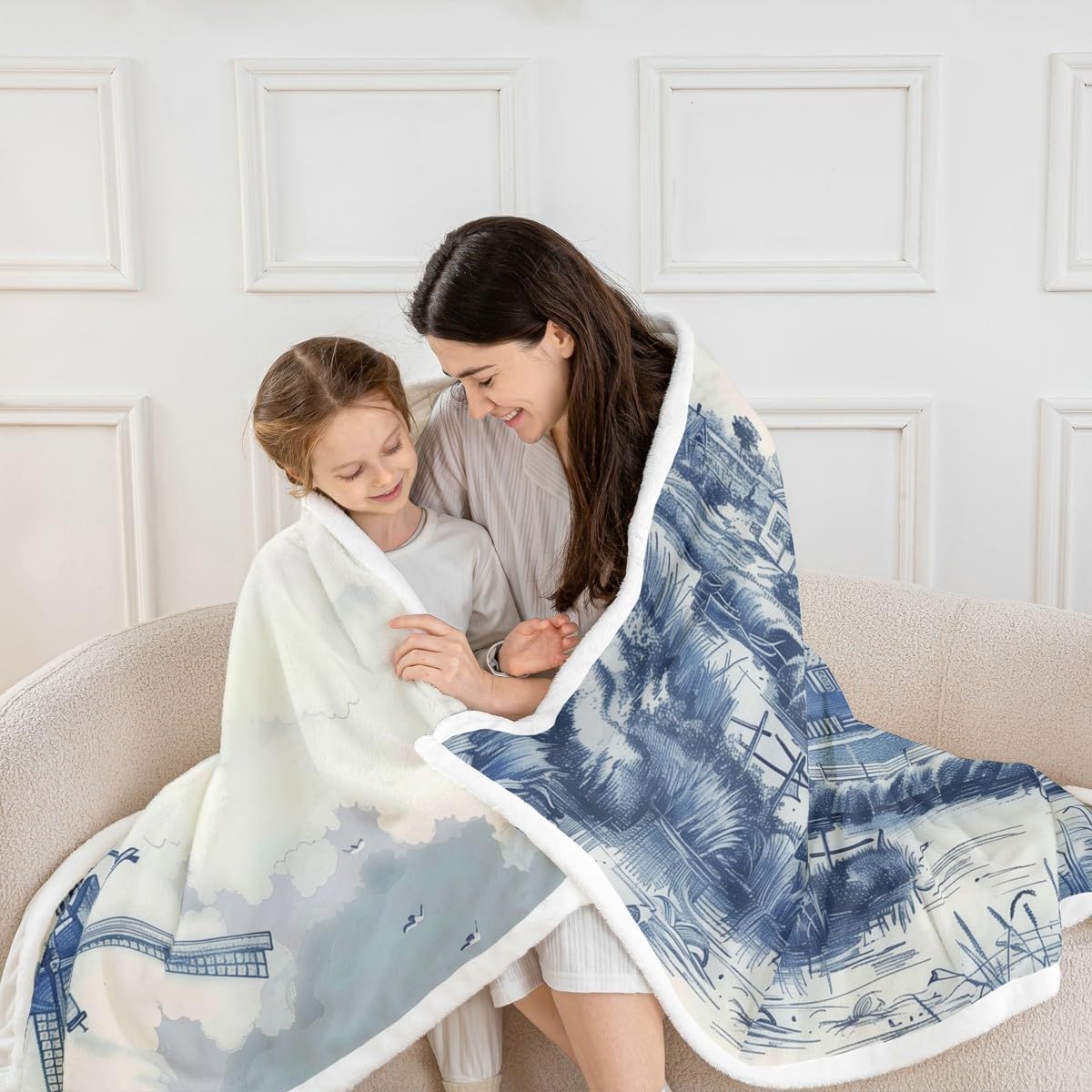 Erosebridal Vintage Dutch Windmill Plush Blanket Throw 50x60 Delft Blue Farm Throw Blankets Rustic Farmhouse Blanket
