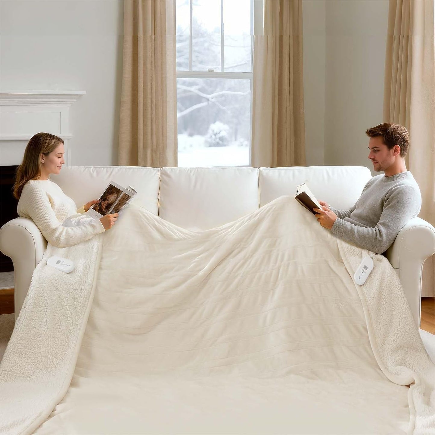 Electric Blanket King Size Dual Control - Heated Blanket with 5 Heat Settings, 10 Hours Auto Off, Overheat Protection, Washable Heating Blankets Gift for Mom 100" x 90", White