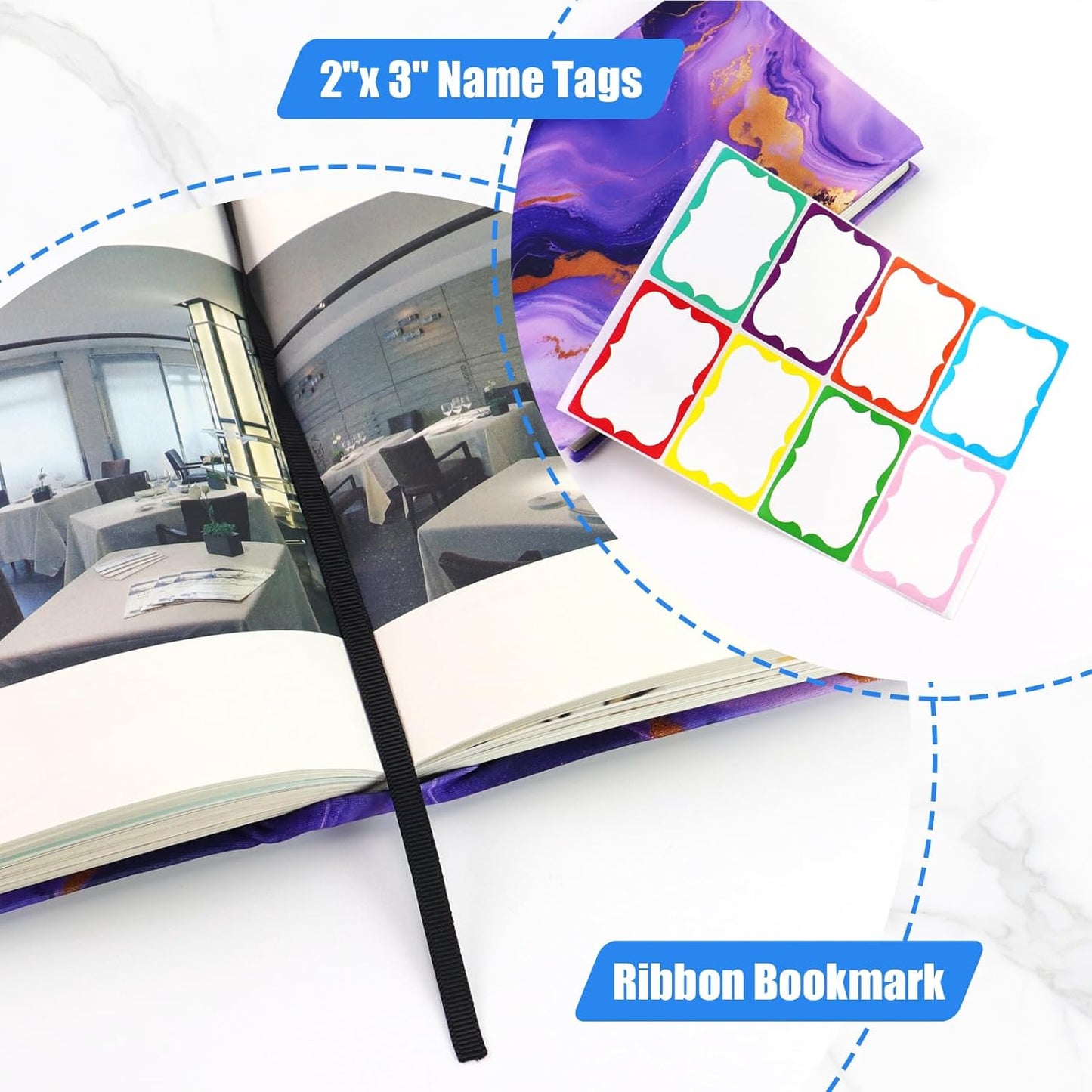 8 Pack Stretchable Book Covers, Marble Book Sleeve for Paperbacks Hardcover Textbook up to 9 x 11 in, Washable, Reusable Book Protector with Label Sticker for School Boys Girls Read Lovers