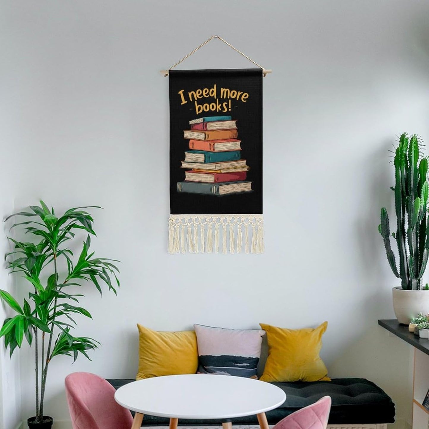 Reading Lover I Need More Books Retro Poster Hanging Kit Art Picture Canvas Personalized Home Decor with Tassel