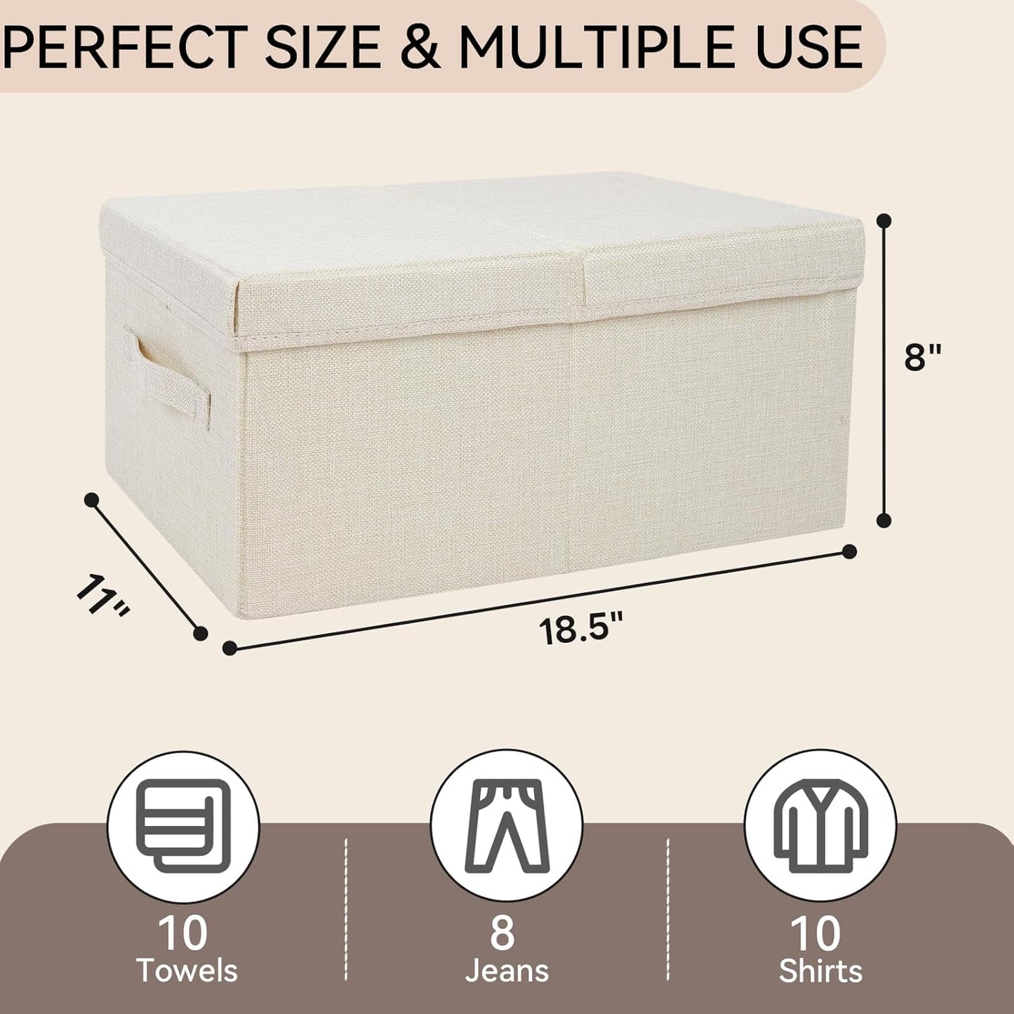 Large Fabric Storage Bins with Lid,Foldable Closet Organizers and Storage Basket,2-Pack Stackable Storage Boxes for Organizing Clothes,Toys,Sheets,18"×11"×8" Beige