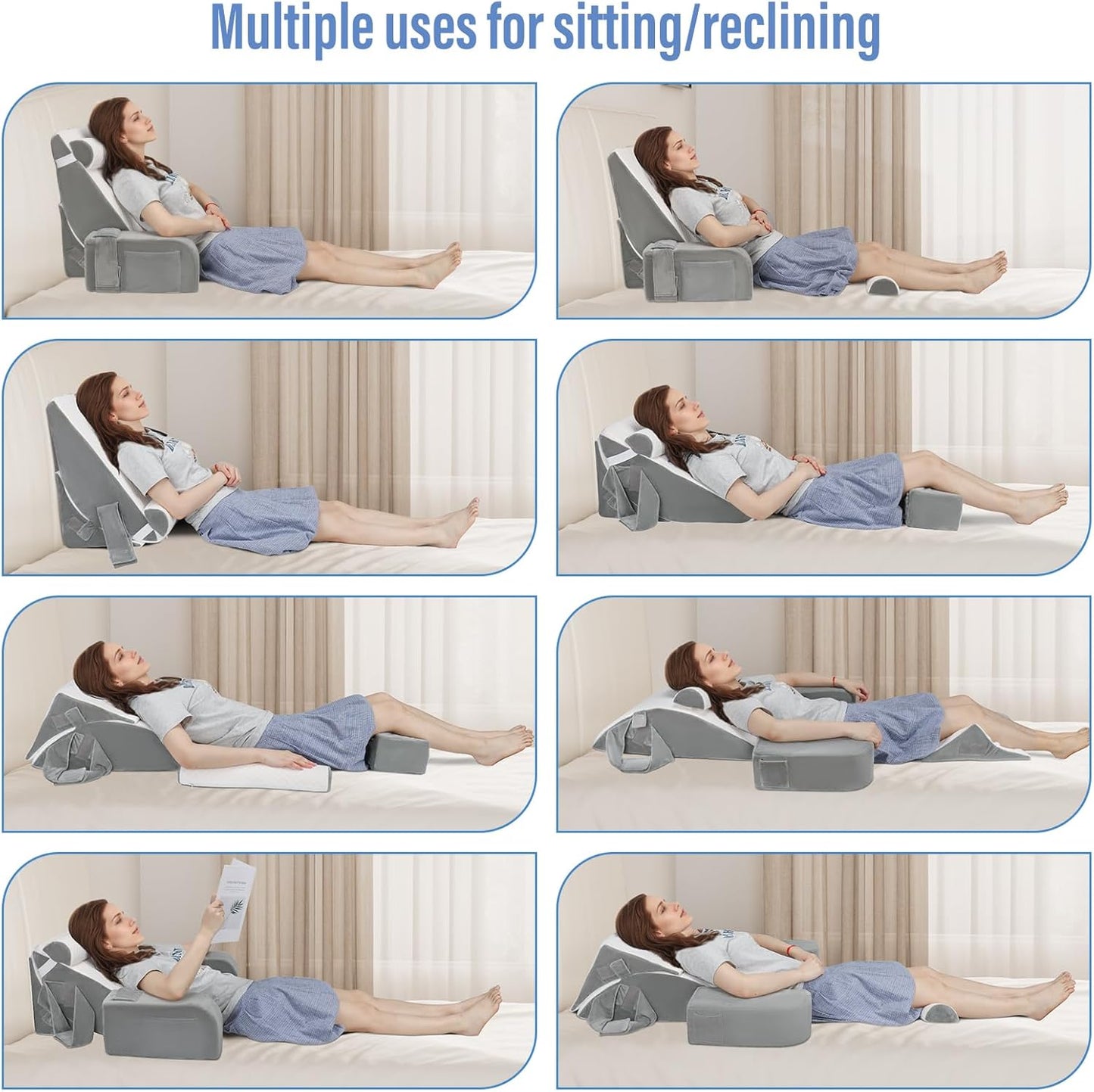 LEBENGURU Reading Pillow for Sitting in Bed Adult, Back Support Pillow with Detachable Headrest & Armrests for Watching TV in Floor,Bed Chair Backrest Pillow for Working/Relaxing/Gaming