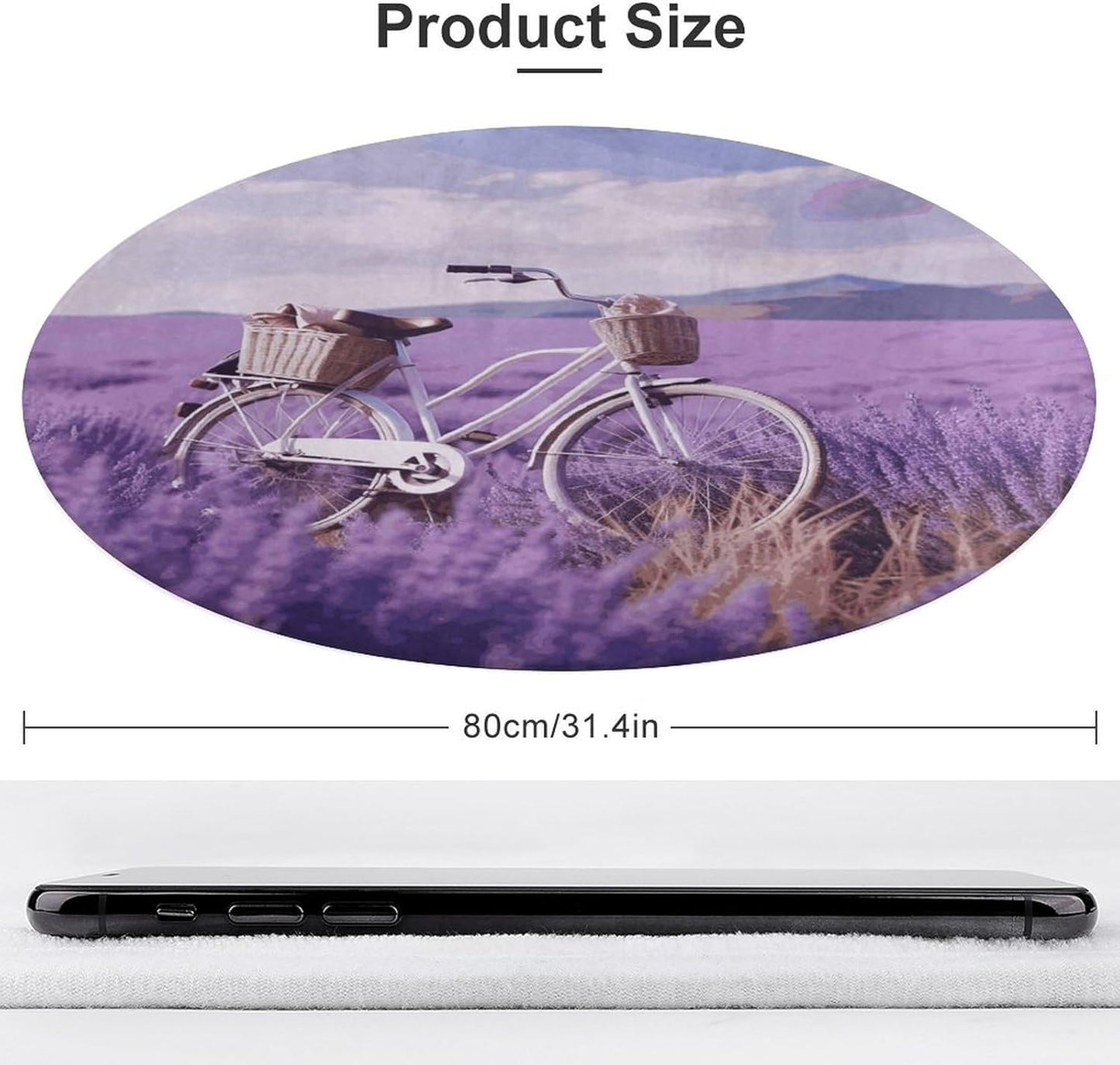 Lavender Field Bike Circle Rug Retro Luxury Coral Velvet Floor Mat Non Slip Soft Indoor Floor Carpet Comfy Thickened Area Rugs Modern Aesthetic Minimalist Carpets for Home Decor