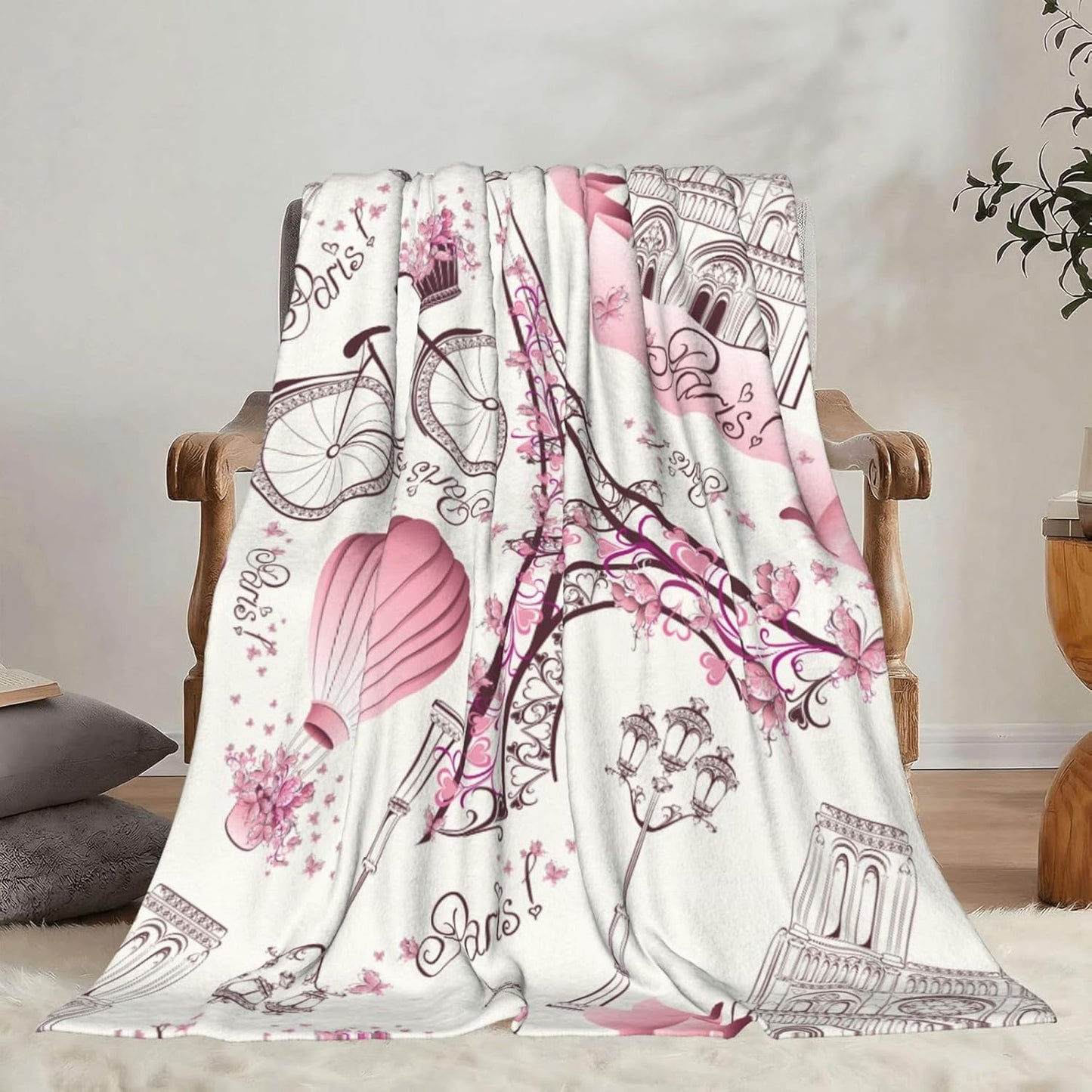 Paris Romance Throw Blankets All Season Ultra Soft Warm Eiffel Tower Fleece Blanket for Home Bed Sofa Couch Chair Outdoor Travel Camping 40x30 Inch