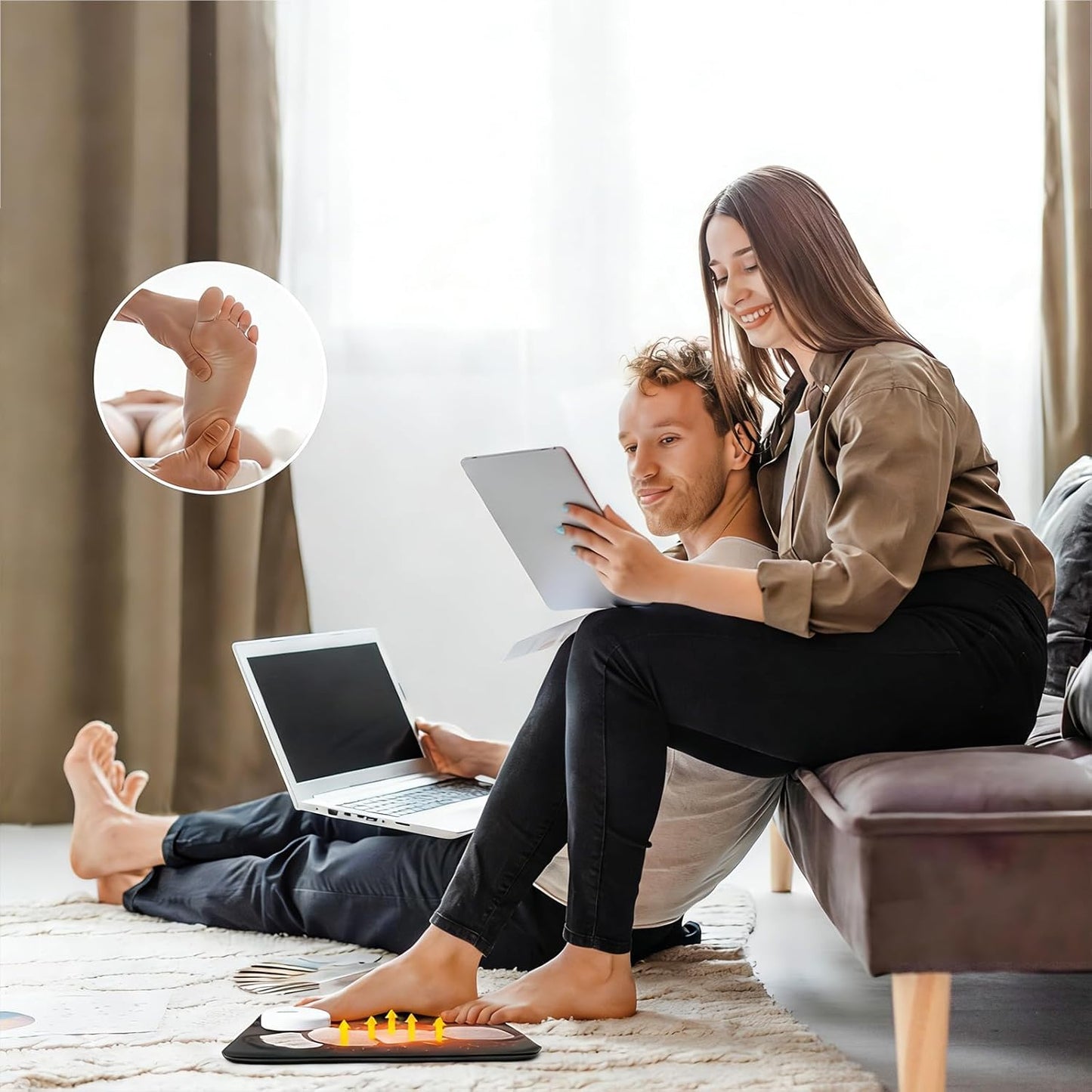 Portable Foot Massager Rechargeable Circulation Stimulator with 4 Modes & 10-Second Rapid Heating, Lightweight Design for Home, Travel, Office Use