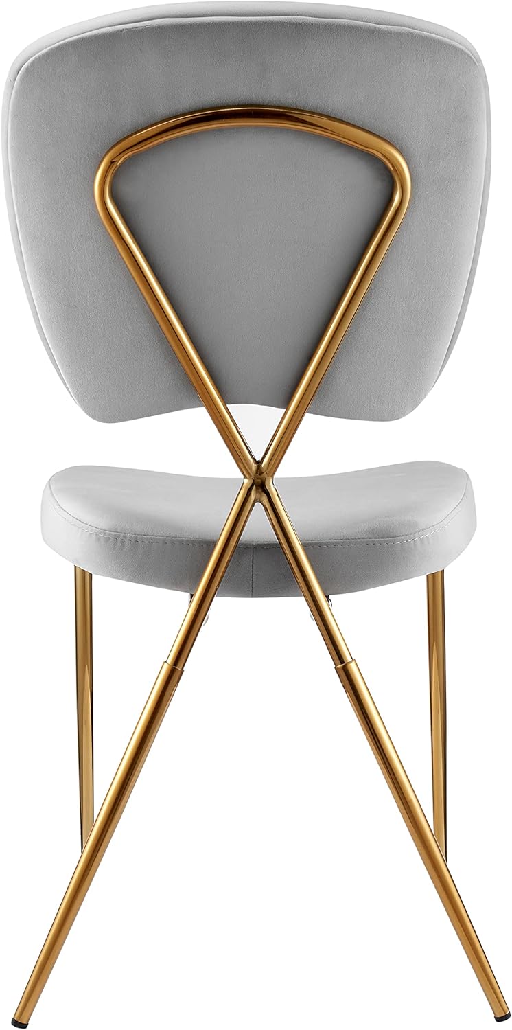 Chic Home Chrissy Dining Side Chair Velvet Upholstered Half Back and Seat Solid Brass Metal Legs (Set of 2), Modern Contemporary, Silver