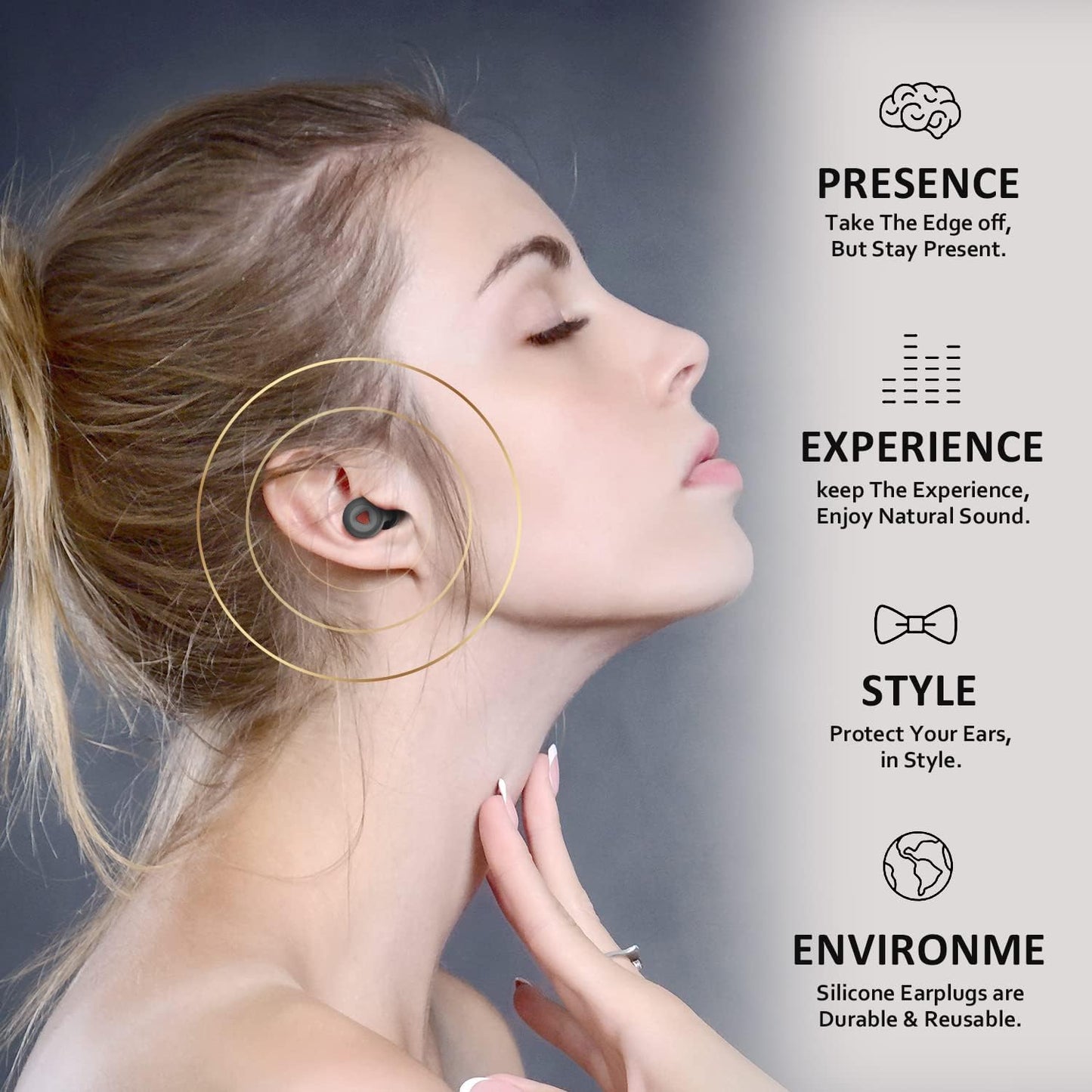 Ear Plugs for Sleeping Noise Cancelling, Reusable Hearing Protection in Flexible Silicone, Noise Cancelling Earplugs for Sleep - 6 Ear Tips in S/M/L, 25dB Noise Cancelling Black