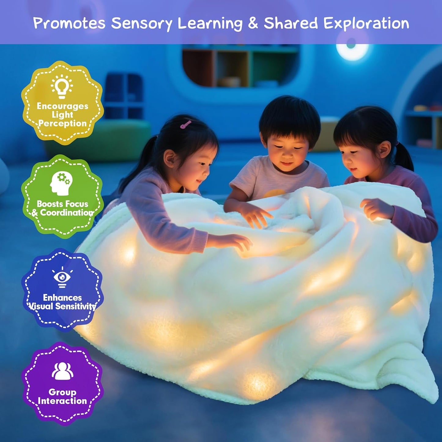 Sensory Blankets with Lights for Kids | A Unique Gift Soft LED Light Up Plush Throw, Cozy & Rechargeable – Perfect for Sensory Rooms, Therapy Clinics, Special Ed, and Quiet Spaces (31"x47")