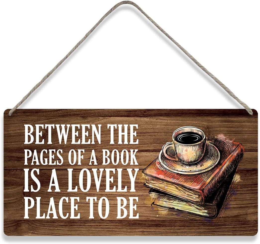 MIGUMUTU Country Style Wall Decor Book Lovers Between the Pages of a Book is a Lovely Place to Be Wooden Signs Rustic Hanging Wall Plaque Reading Sign Home Decor Present