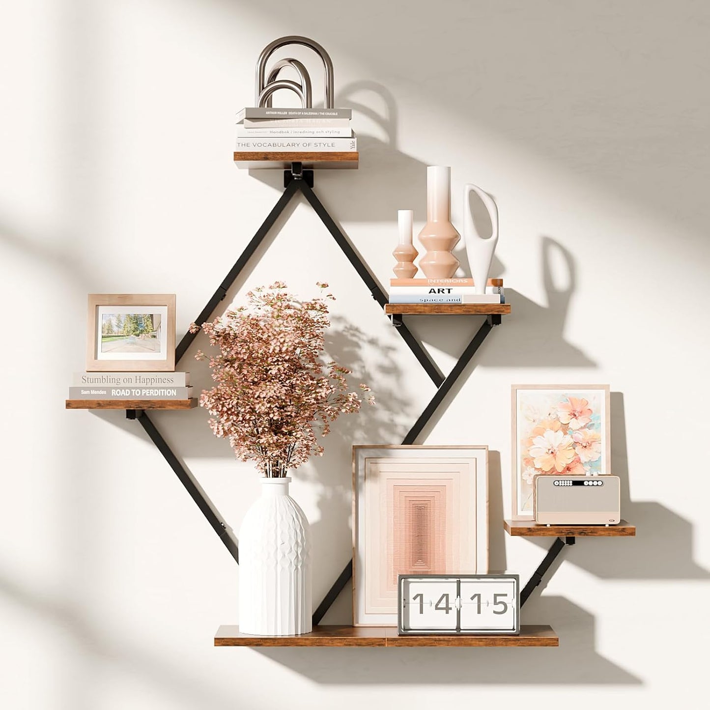 Floating Shelves for Wall, Wall Shelf for Living Room, Bedroom Décor, Large Hanging Shelf for Storage and Display for Books, Plants, Photos, Easy Install (Rustic Brown/Black)