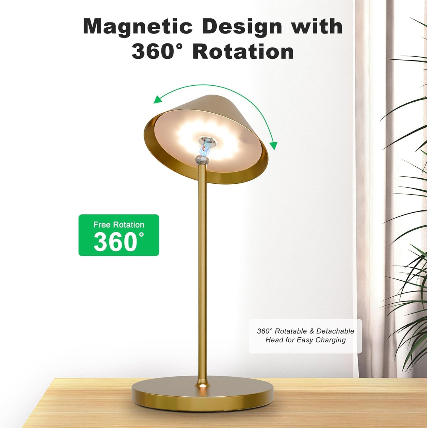Rechargeable Floor Lamp for Indoor/Outdoor, Cordless Tall Standing Lamp with 3 Color Temps & Dimmable, IP43 Waterproof, Adjustable Height 16-59 Inch, LED Floor Lamp for Living Room, Patio(Gold)