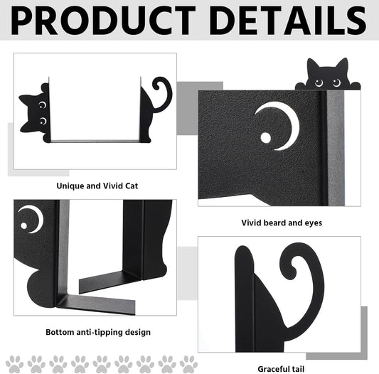 Geelin Peeping Cat Metal Bookends Set of 2 Cute Book Ends for Shelves Decorative Bookshelf Home Office Desk Bookshelf Decor Gift for Cat Lovers and Reading Enthusiasts