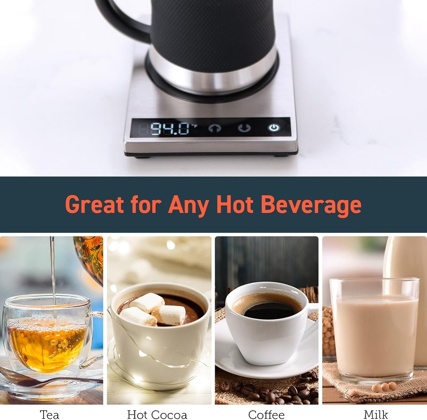 COSORI Coffee Mug Warmer for Desk, Digital Cup Heater, Coffee & Christmas Gifts, 1°F Precise Temperature Control, Touch Tech & LCD Digital Display (77-194℉), 304 Stainless Steel
