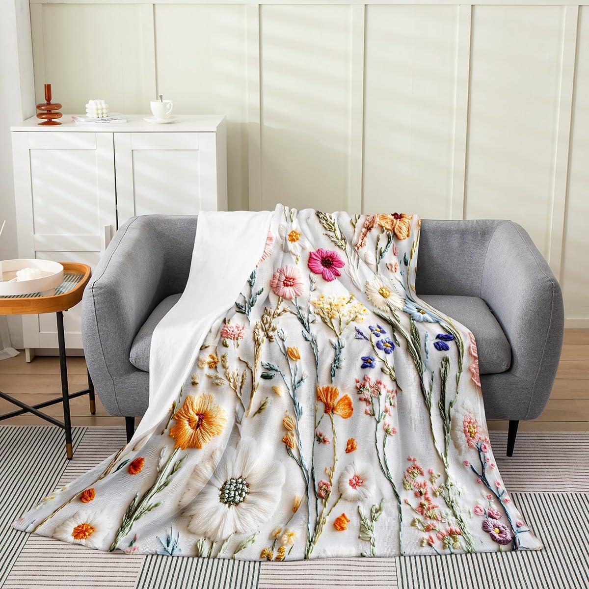 Feelyou Floral Flower All Season,Bed Blanket Boys Girls Twin 60"x80" Garden Flower Plush Throw Blanket, for Kids Women Men Ultra Soft Romantic Flannel Fleece Blanket Natural Scenery Room Decor