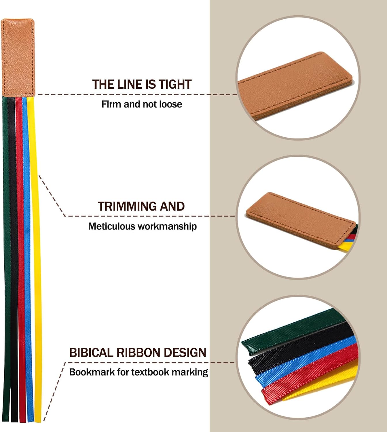 6 Pcs Multicolor Leather Ribbon Bookmark, Artificial Leather Bookmark with Colorful Ribbon for Bible Book Markers, Multi Page Marker Hold Clips into Book