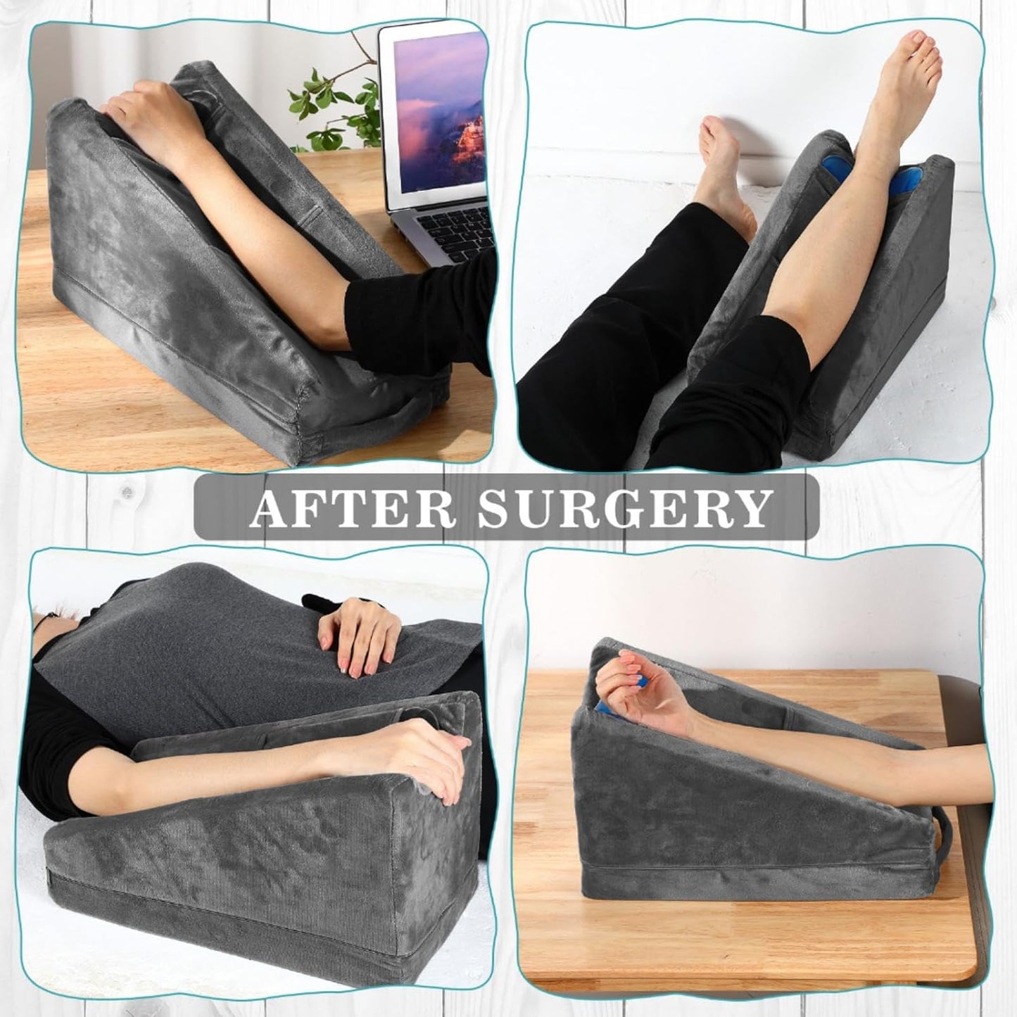 Buryeah Arm Elevation Pillow with 2 Pockets, Soft Ergonomic Support Pillow for Elbow Rest Wedge Broken Arm Gifts with High Density Foam for Recovery Sleeping(Dark Gray)