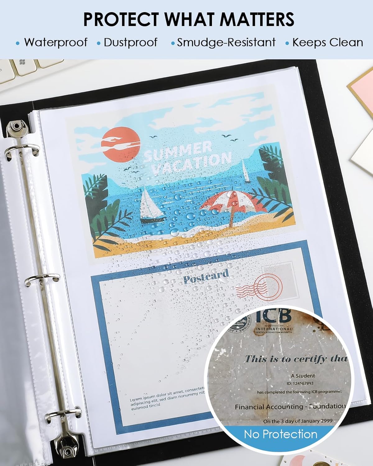 KTRIO 200 Pack Sheet Protectors for 3 Ring Binder, Non Glare Clear Page Protector, Plastic Document Sleeves Fits Standard 8.5 x 11 Paper, Top Loading, Acid Free
