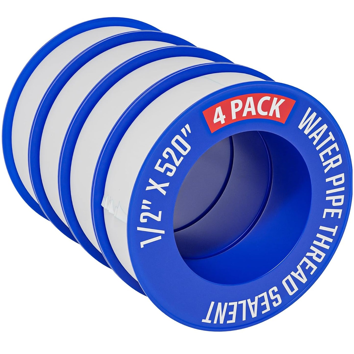 Teflon Tape 4 Rolls 1/2 Inch(W) X 520 Inches(L) Teflon Duct Sealant Tape for Shower Head, Plumbing Thread Tapes, Water Pipe Sealing Plumbers PTFE Thread Seal, Pipe Dope Plumbers Accessories