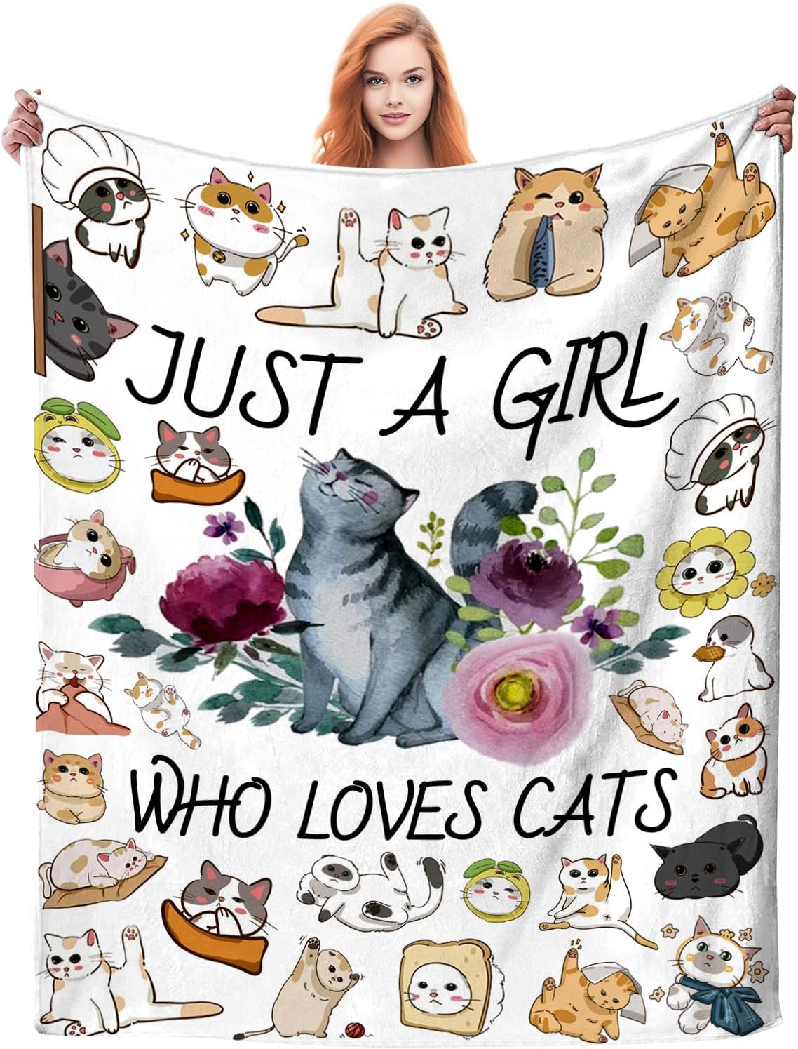 Cat Blanket Ultra Soft Flannel Throw Blanket Just a Girl Who Loves Cats Blankets Cats Gifts for Cat Lovers Cozy Lightweight Blankets for Women Kids Adults 50"X 40"