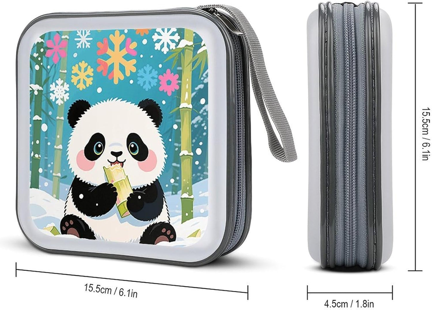 Color Snow Panda CD Case Portable Zipper CD Case 40 Capacity Hard Plastic DVD Cases Holder Large Storage Disc Wallet Bag for Car Home Travel DVD Collection Bag