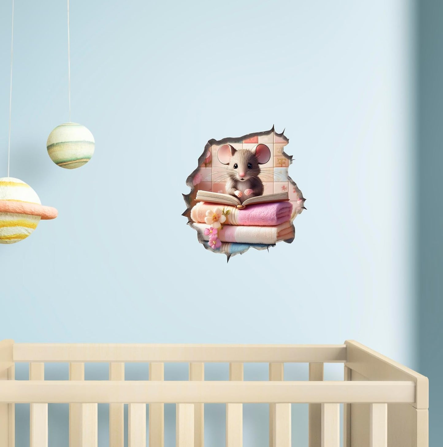 Mouse Reading Book Wall Peel and Stick for Kids Room, Classroom Wall Decor - 3D Effect Wall Mural, Ideal Wall Stickers & Murals, Decorative Decal for Educational Spaces Design 24