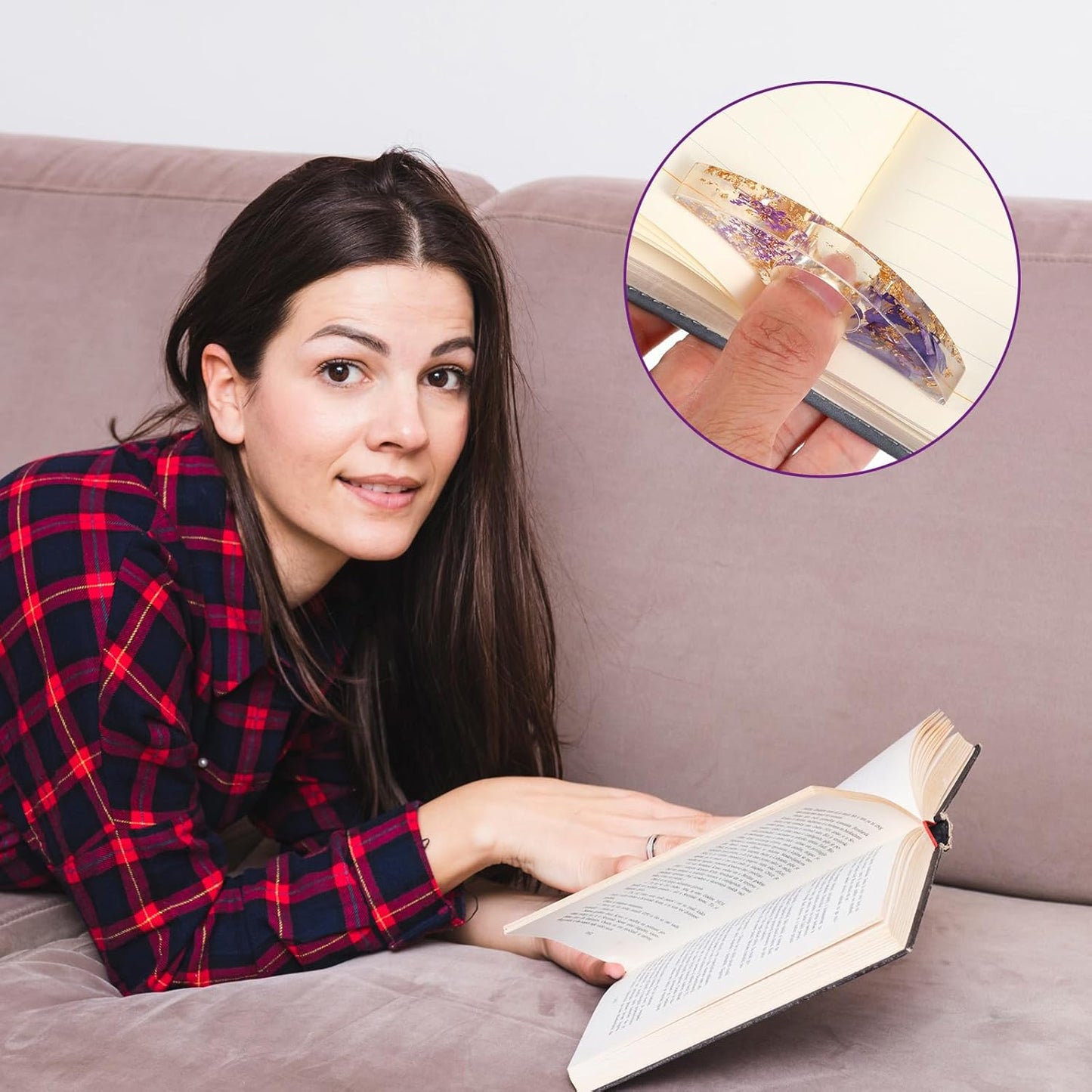 4 Pcs Books Page Holder Dried Flower Resin Transparent Thumb Bookmark Bookpage Holder Book Clips to Hold Books Open Book Accessories Gift for Reading Lovers Teachers Students (Purple Pink Red Yellow)