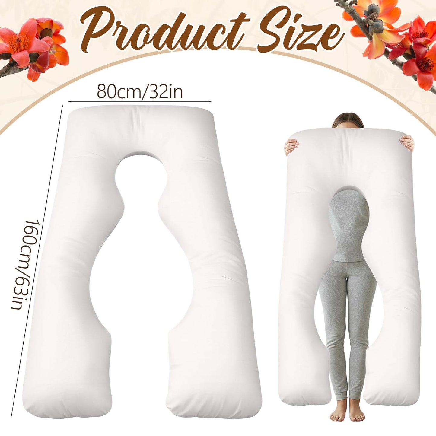 Leinuosen Organic Kapok U-Shape Pregnancy Pillow Natural Kapok Fiber Filled Maternity Pillows with Breathable Cotton Shell for Full Body Support, Hip & Back Pain Relief