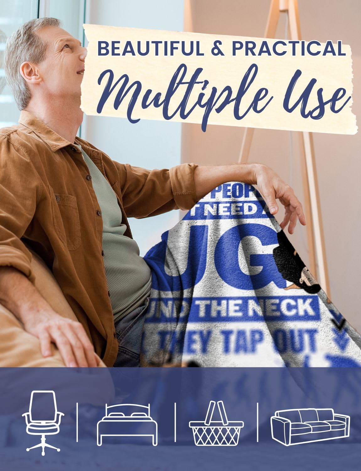 Jiu Jitsu Gifts, Jiujitsu Gifts for Men, Master, Instructor, BJJ Throw Blanket 50"x65", Soft Cozy Throw Blanket for Couch Bed Sofa