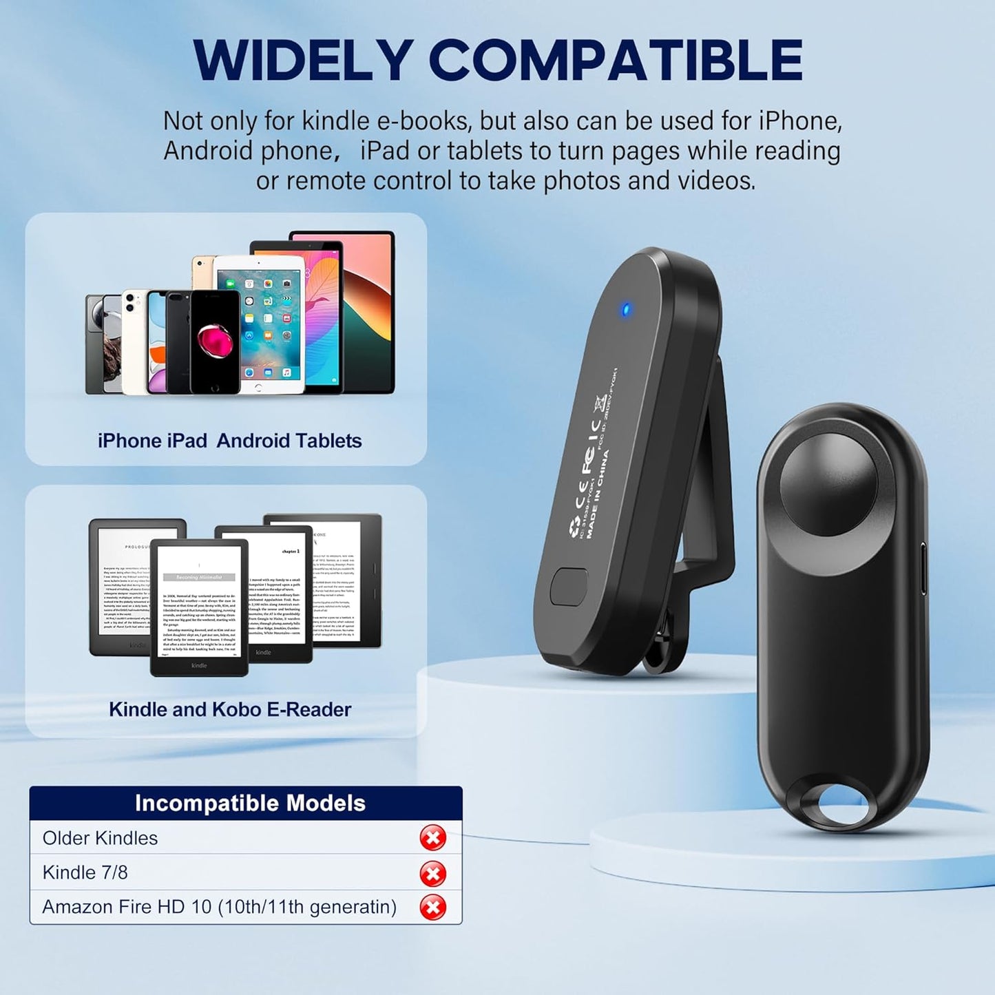 RF Remote Control Page Turner for Kindle Paperwhite,Kindle Accessories Remote Photo and Video for E-Book iPhone iPad Android Tablets Reading Novels Comics Remote Control Extenders(Black)