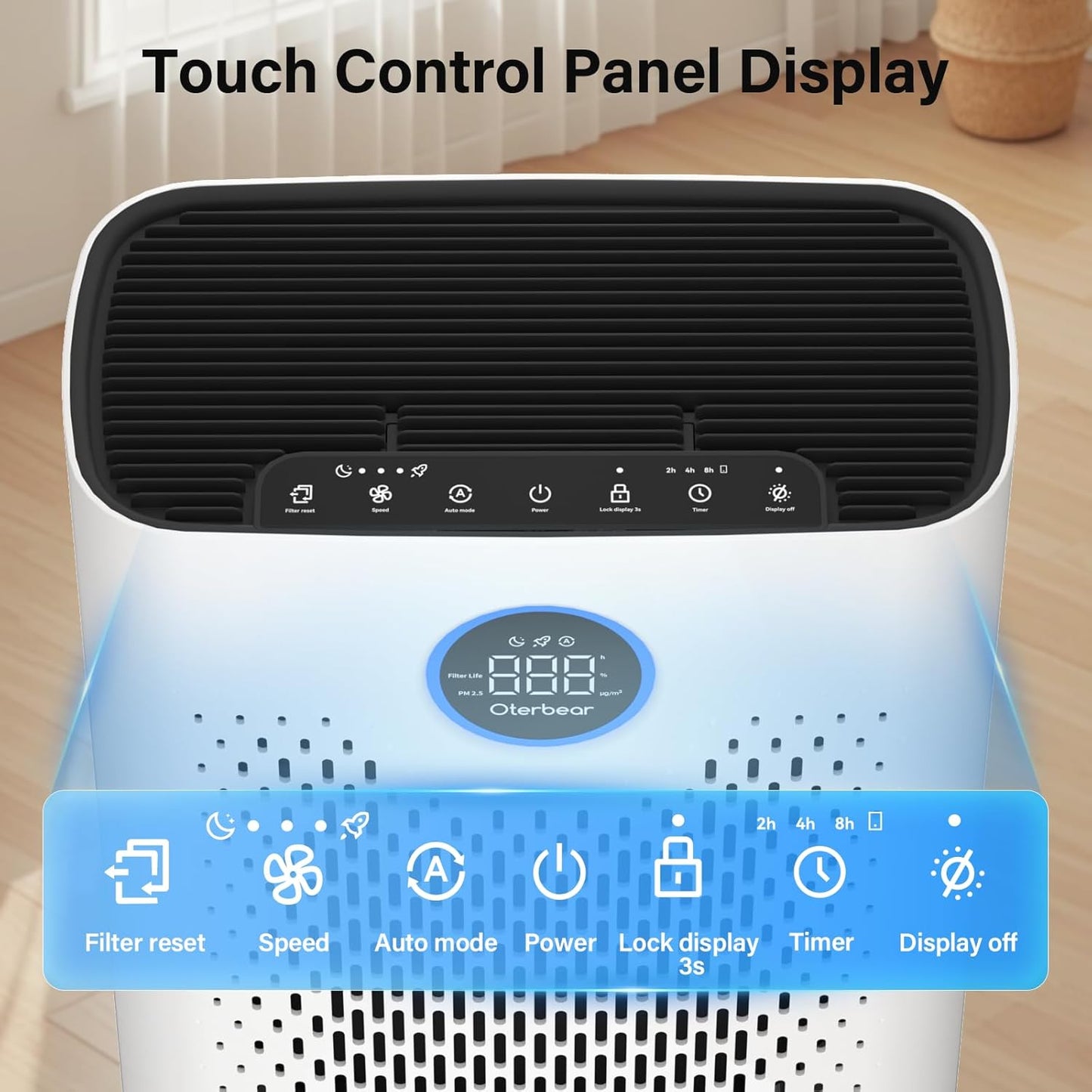 Air Purifiers for Home Pets Up to 3000Ft², HEPA Large Room Air Purifier with PM2.5 Air Quality Monitor, Sleep Mode, Air Purifiers for Bedroom Office for Allergies, Smoke, Dust, Pollen,8000B,White