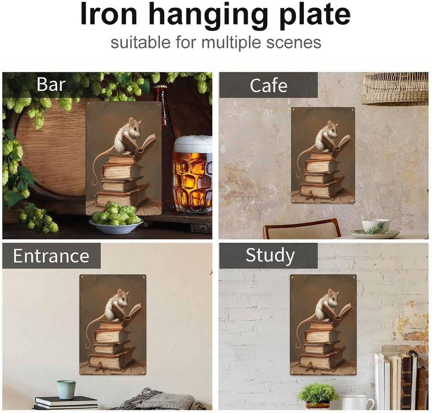 QMNVBDS Reading A Book Metal Signs Hanging Poster Vintage Hanging Photo Art Home Decor Hanging Picture Display Wall Decorations Art Hanging Poster for Coffee Wall