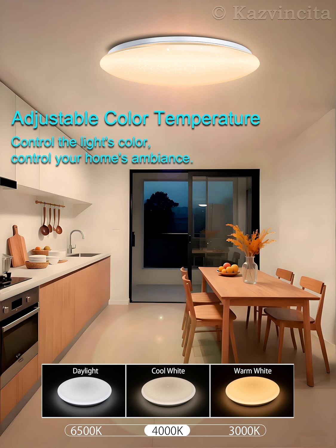 WF-Version LED Ceiling Light with Speaker 40W 13Inch Control via app/Voice/Remote Adjustable Brightness & Color Temperature Ceiling Lamp RGB Ambient Lighting for Bedroom Kids Room and More