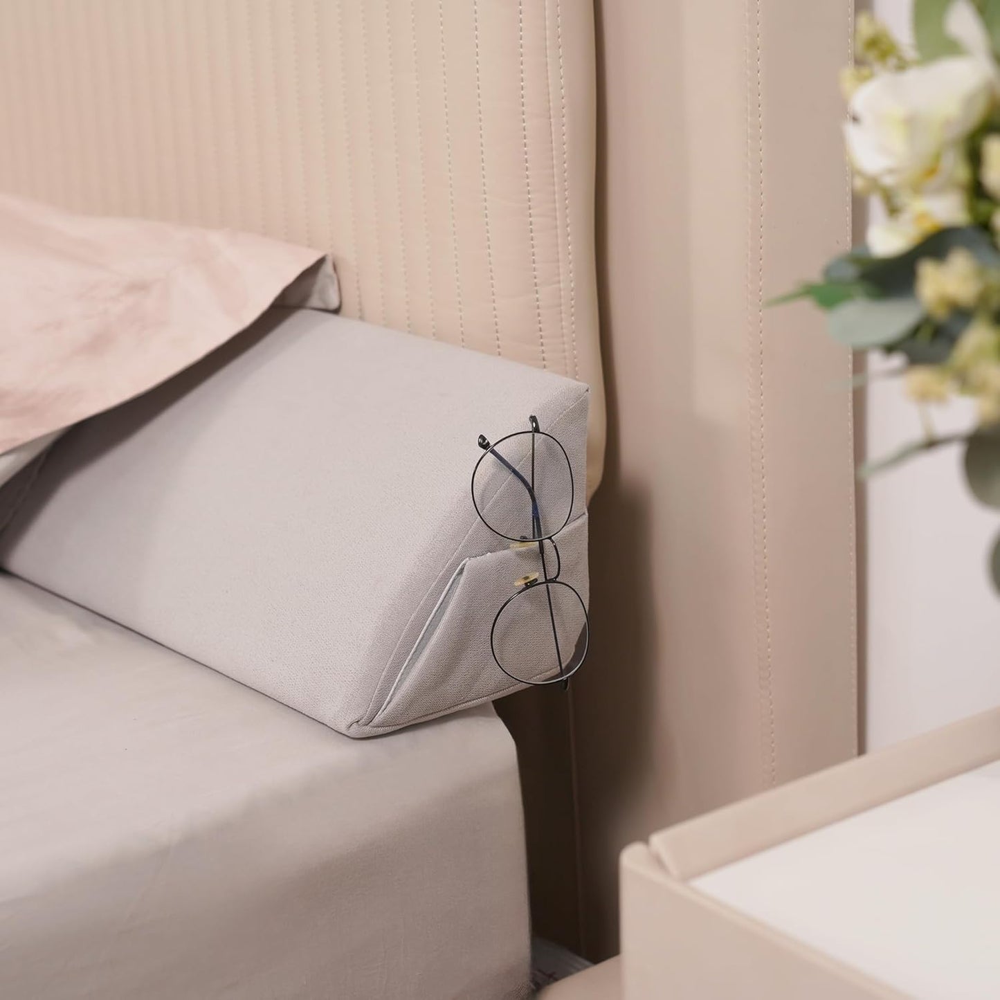 Aurako Full Size Bed Wedge Pillow Headboard Pillow Mattress Wedge Bed Gap Filler Triangle Memory Foam Wedges Body Positioners for Sleeping Body Lumbar Backrest Reading Bolster Pillow