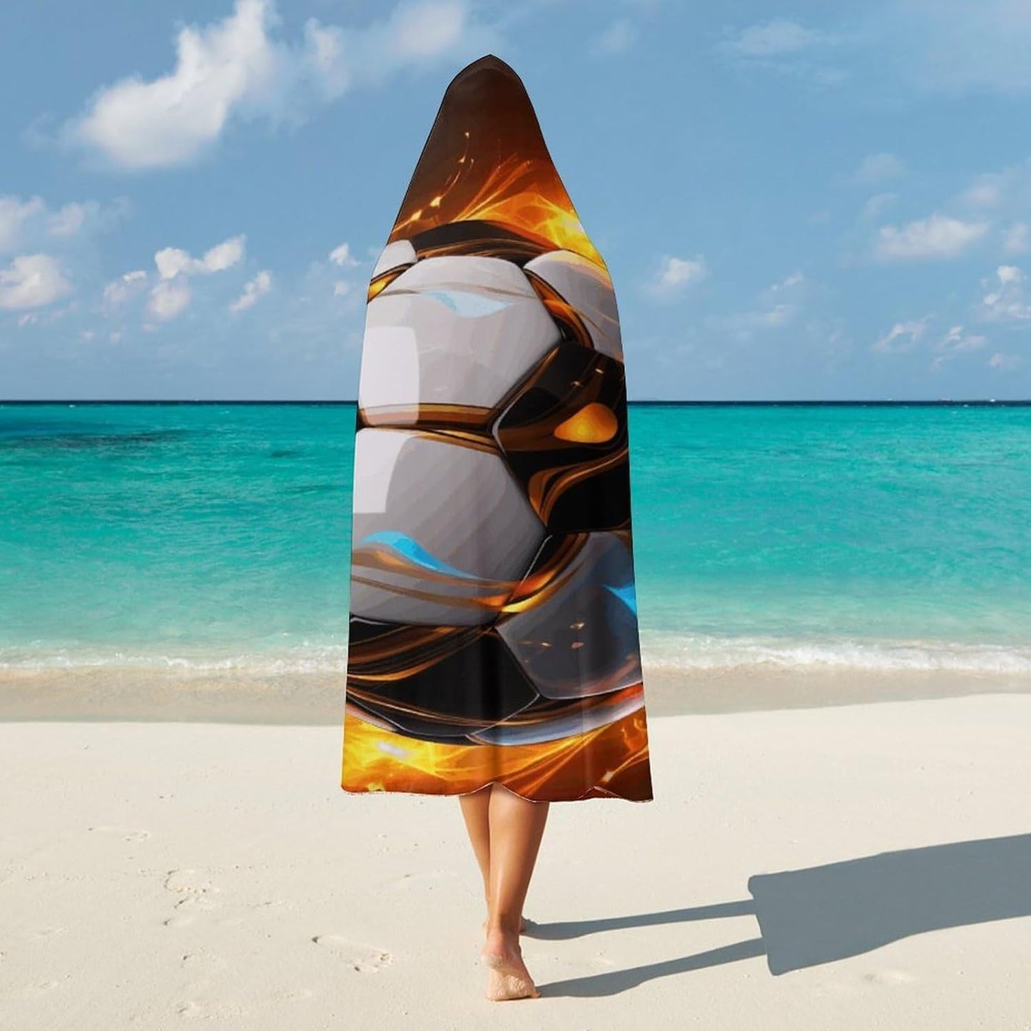 Cool Soccer Ball Wearable Hoodie Blanket for Women Men Fleece Blanket with Hood Oversized Warm Cozy Gifts