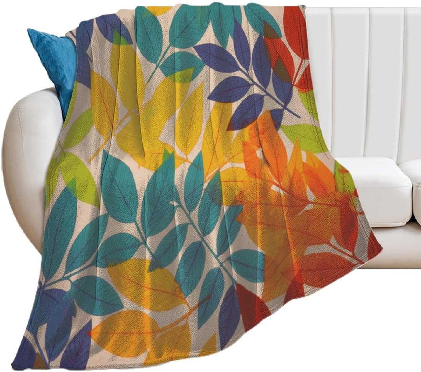 Multicolor Leaves Throw Blanket for Couch Super Soft Warm Lightweight Throw Blankets Cozy Flannel Bed Blanket Cute Decorative Blankets for All Seasons Home Decor Gift 30"*40"（76 * 100cm）